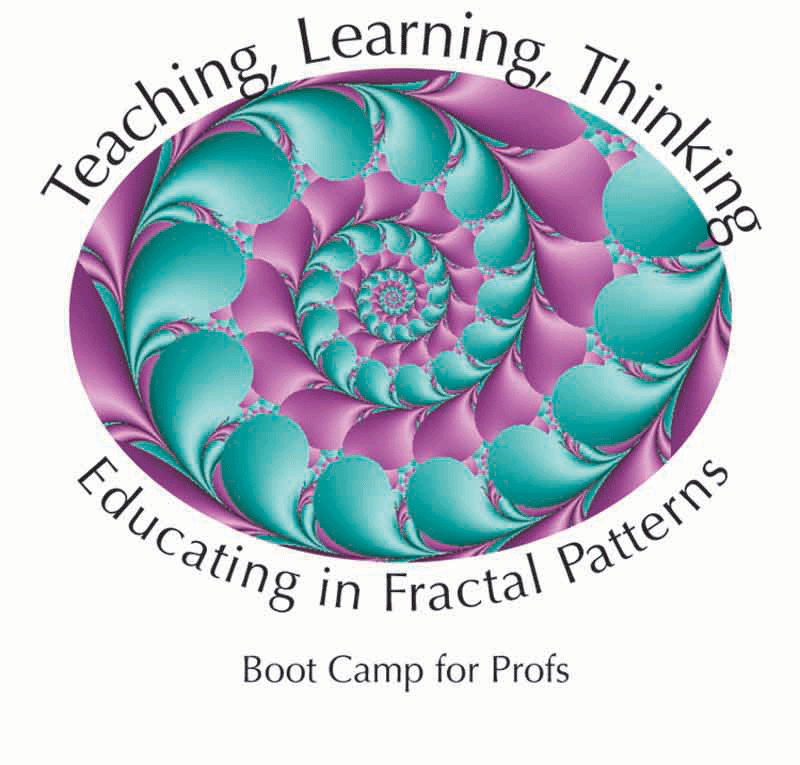 decorative logo with text, teaching, learning thinking, educating in fractal patterns